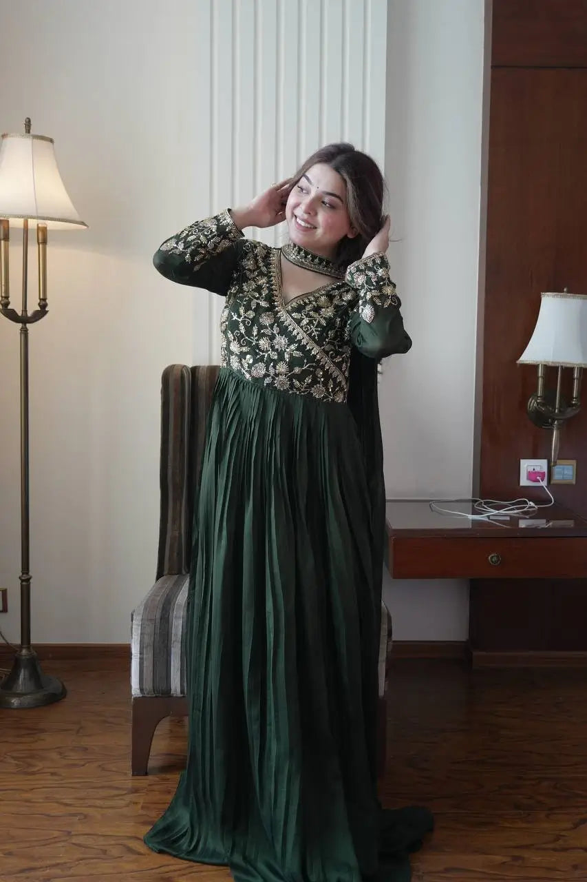 Emerald Beaded Wrap Gown
