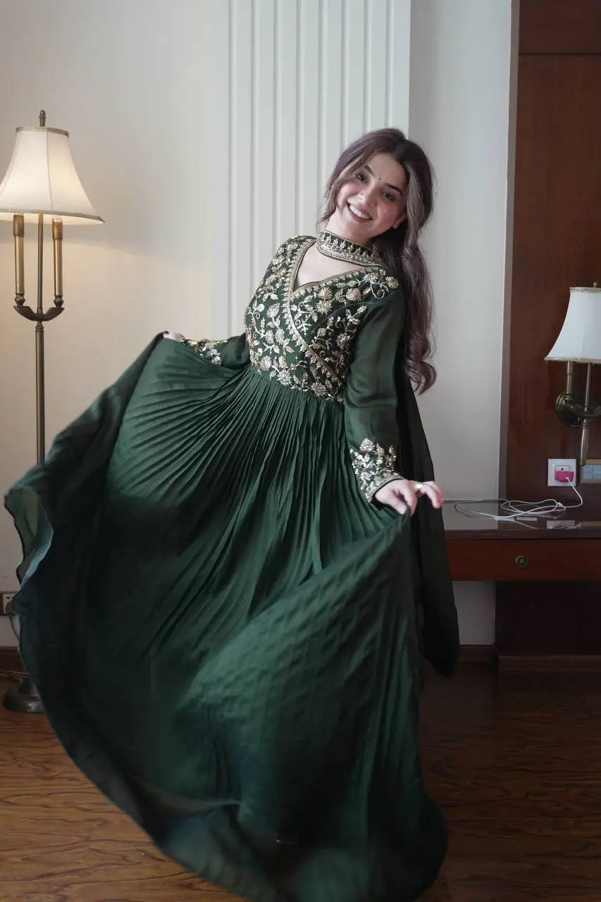 Emerald Beaded Wrap Gown