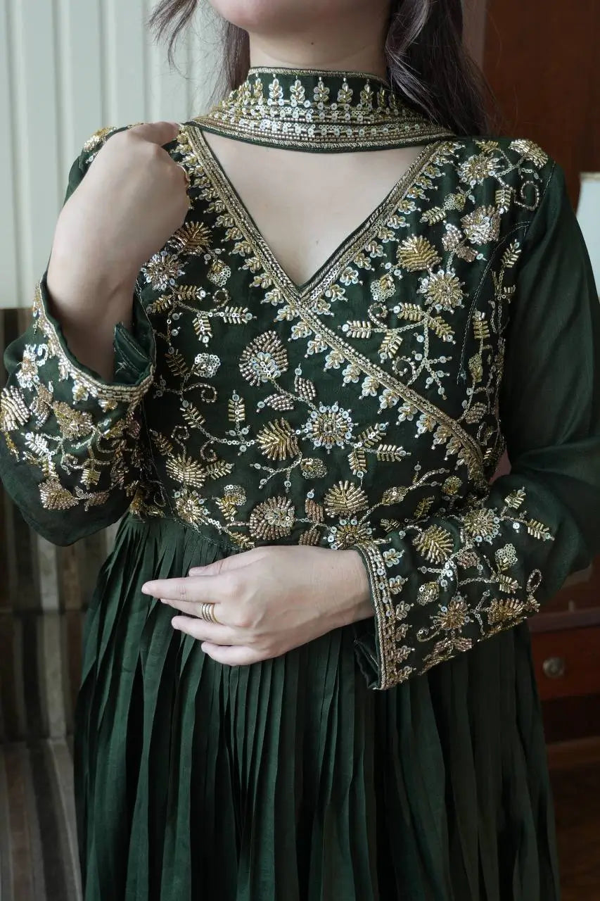 Emerald Beaded Wrap Gown