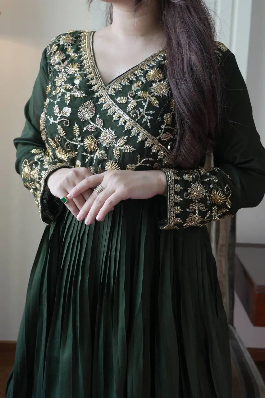 Emerald Beaded Wrap Gown