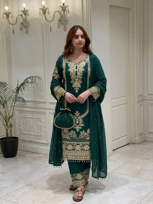 Emerald Gold Embroidered Kurta