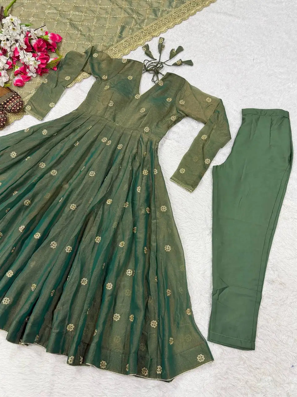 Emerald Grace Embroidered Anarkali Suit Set for Festive and Wedding Wear