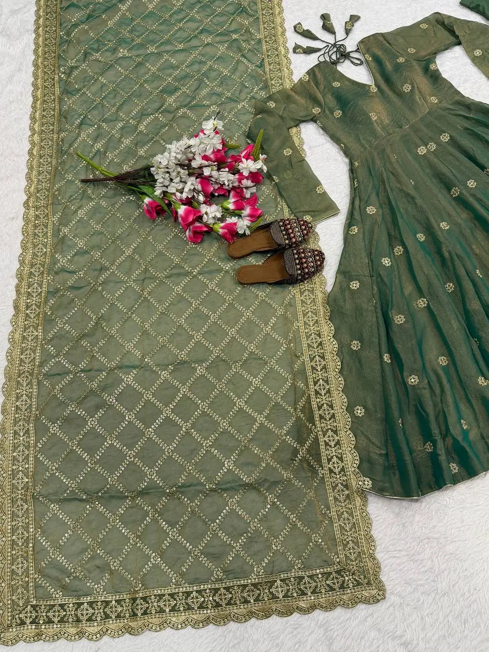 Emerald Grace Embroidered Anarkali Suit Set for Festive and Wedding Wear