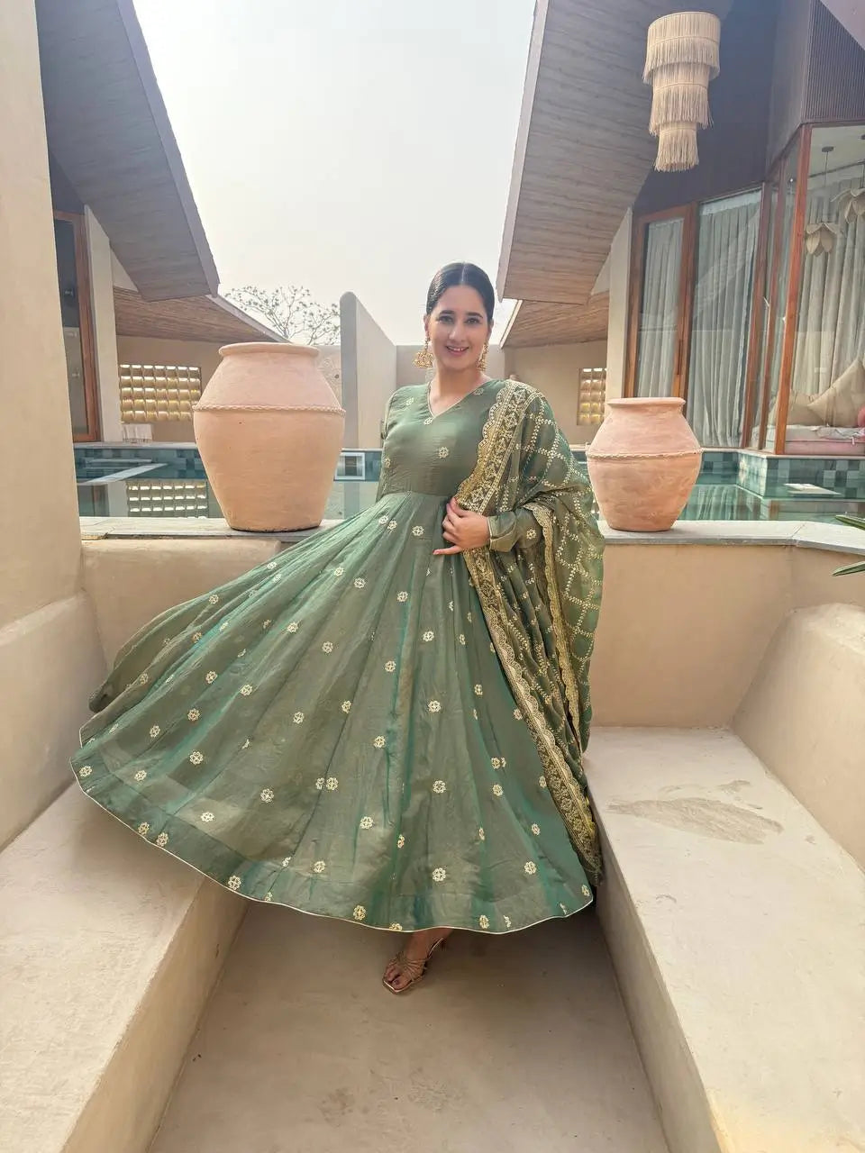 Emerald Grace Embroidered Anarkali Suit Set for Festive and Wedding Wear
