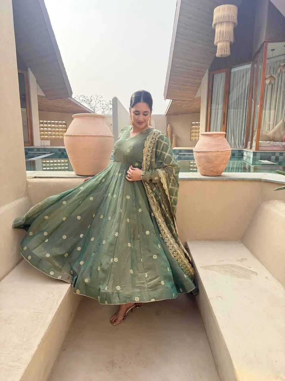 Emerald Grace Embroidered Anarkali Suit Set for Festive and Wedding Wear