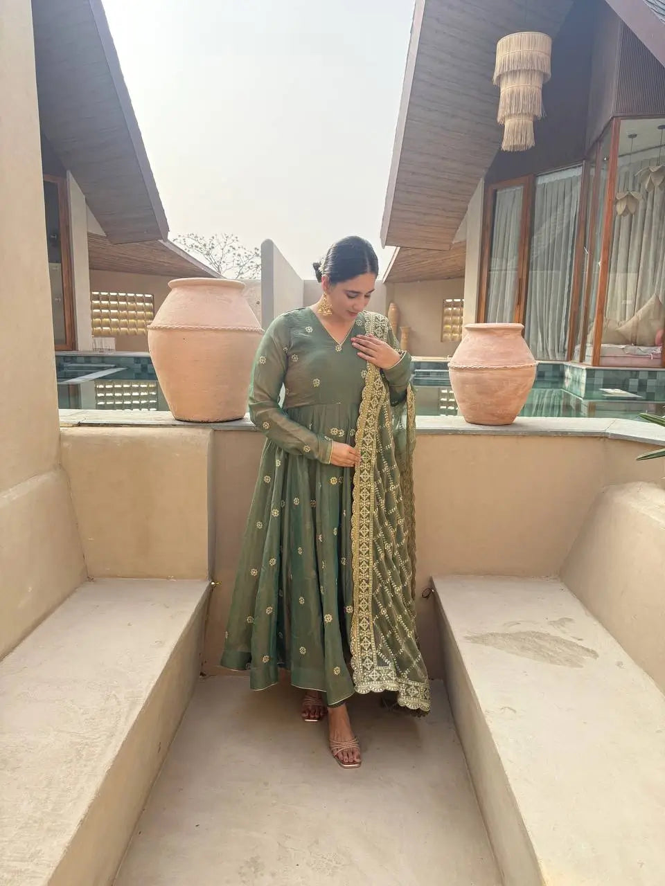 Emerald Grace Embroidered Anarkali Suit Set for Festive and Wedding Wear