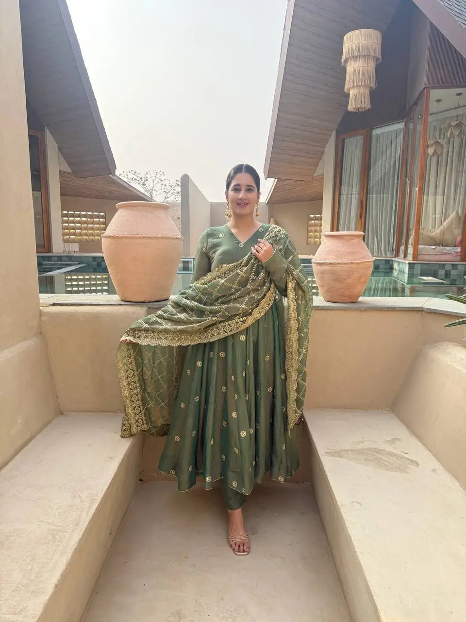 Emerald Grace Embroidered Anarkali Suit Set for Festive and Wedding Wear