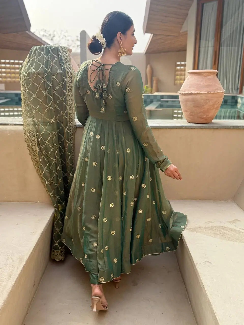 Emerald Grace Embroidered Anarkali Suit Set for Festive and Wedding Wear