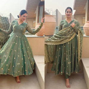 Emerald Grace Embroidered Anarkali Suit Set for Festive and Wedding Wear