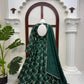 Emerald Green Embroidered Chanderi Gown Set with Open-Back Detail
