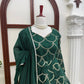 Emerald Green Embroidered Chanderi Gown Set with Open-Back Detail