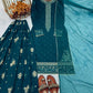 Emerald Green Heavy Faux Georgette Embroidered Palazzo Set with Organza Dupatta