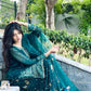 Emerald Green Heavy Faux Georgette Embroidered Palazzo Set with Organza Dupatta
