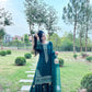 Emerald Green Heavy Faux Georgette Embroidered Palazzo Set with Organza Dupatta