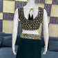 Emerald Green Ready-to-Wear Mirror Work Saree with Unstitched Blouse
