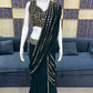 Emerald Green Ready-to-Wear Mirror Work Saree with Unstitched Blouse
