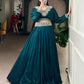 Emerald Green Vichitra Silk Thread Embroidered Lehenga Set