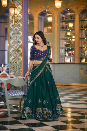 Emerald Rangoli Silk Embroidery Lehenga