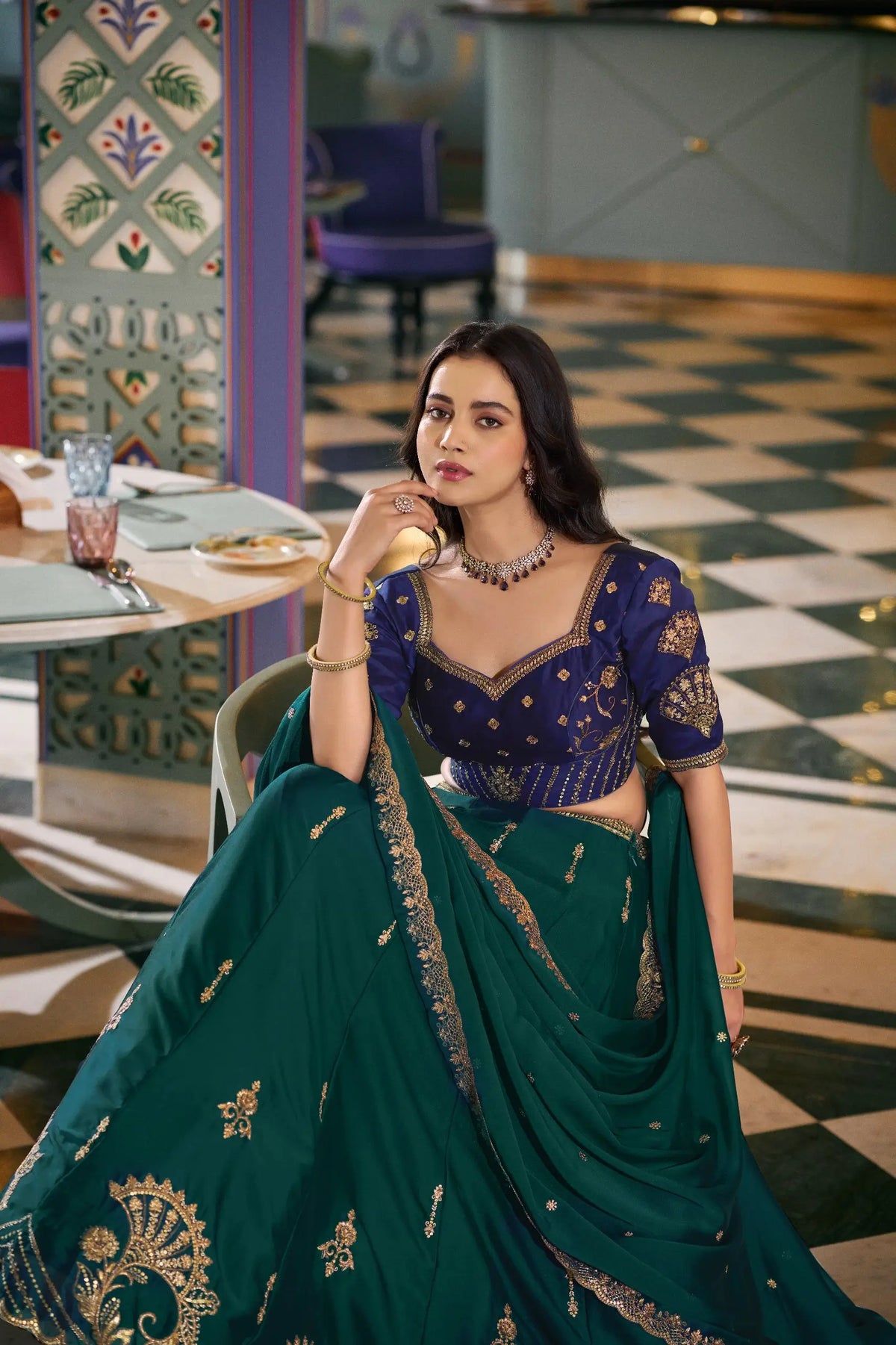 Emerald Rangoli Silk Embroidery Lehenga