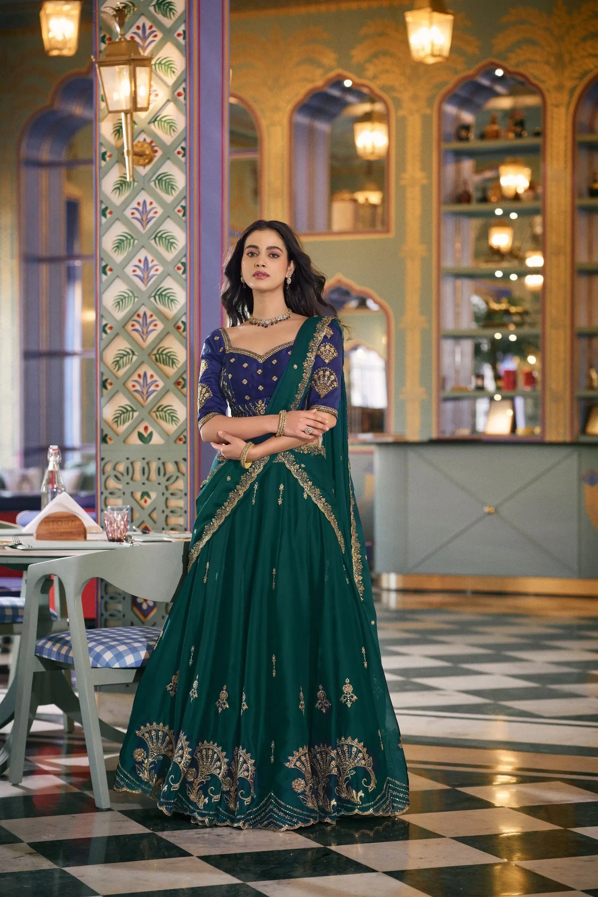 Emerald Rangoli Silk Embroidery Lehenga