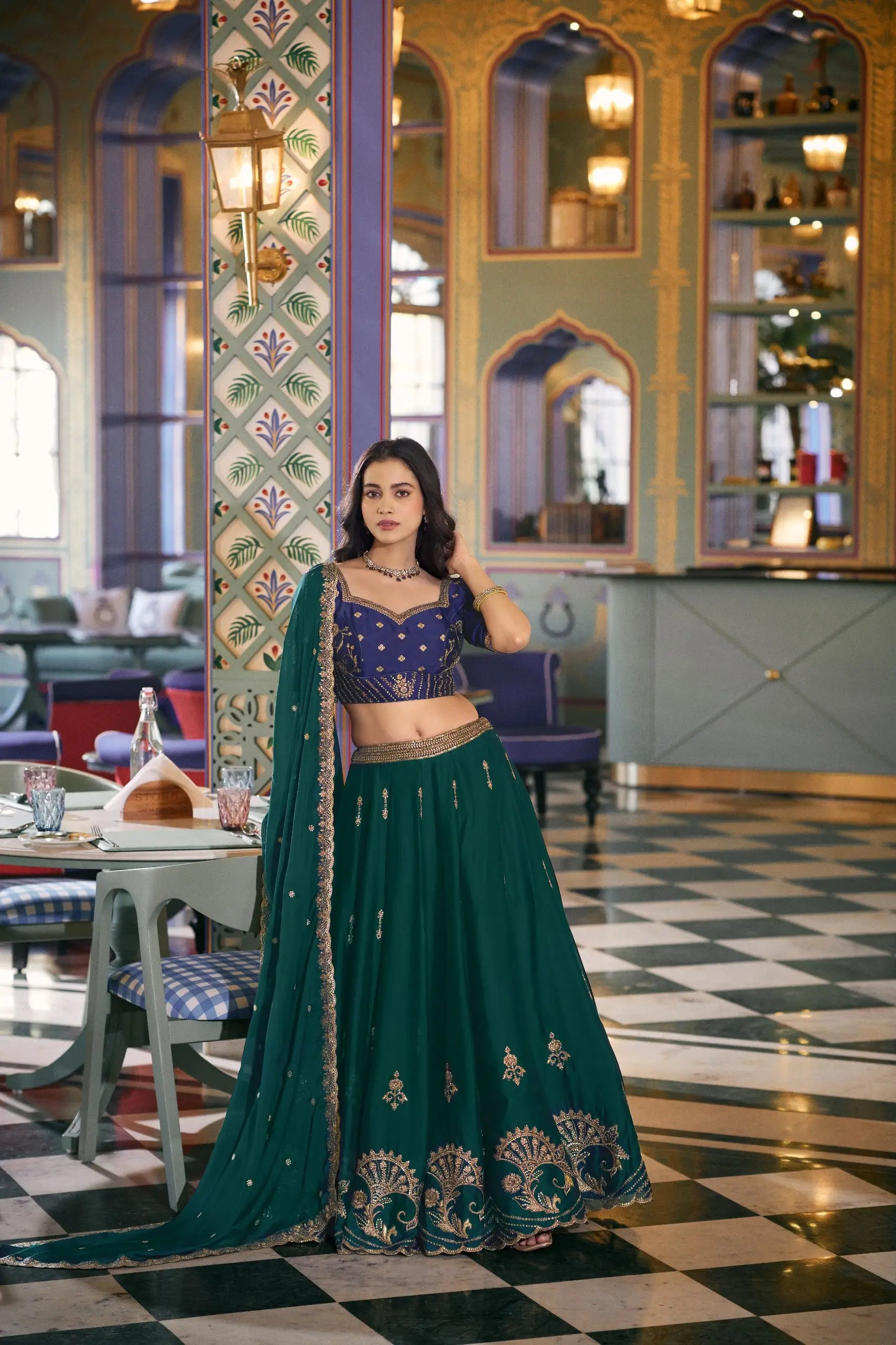 Emerald Rangoli Silk Embroidery Lehenga