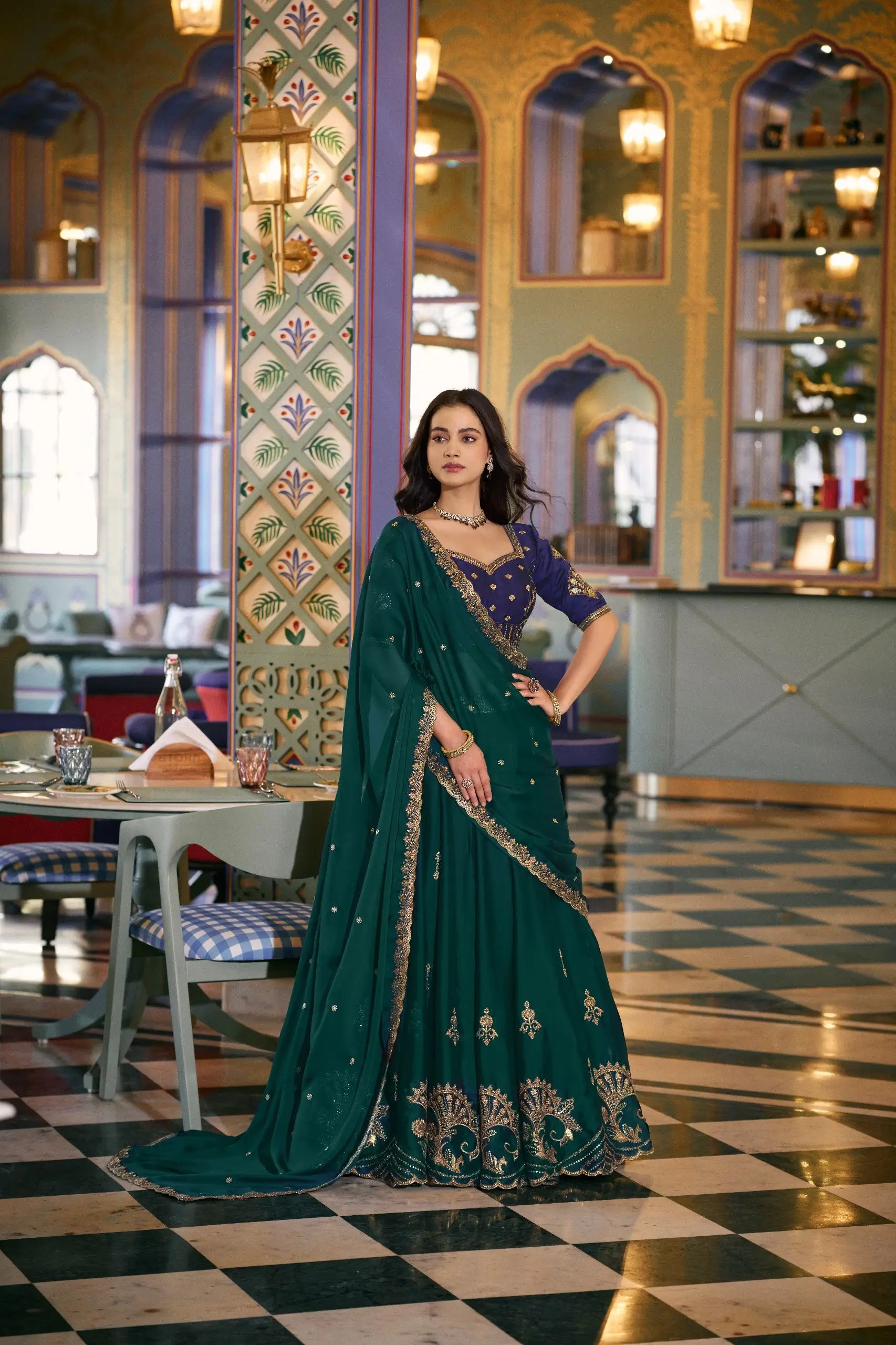 Emerald Rangoli Silk Embroidery Lehenga