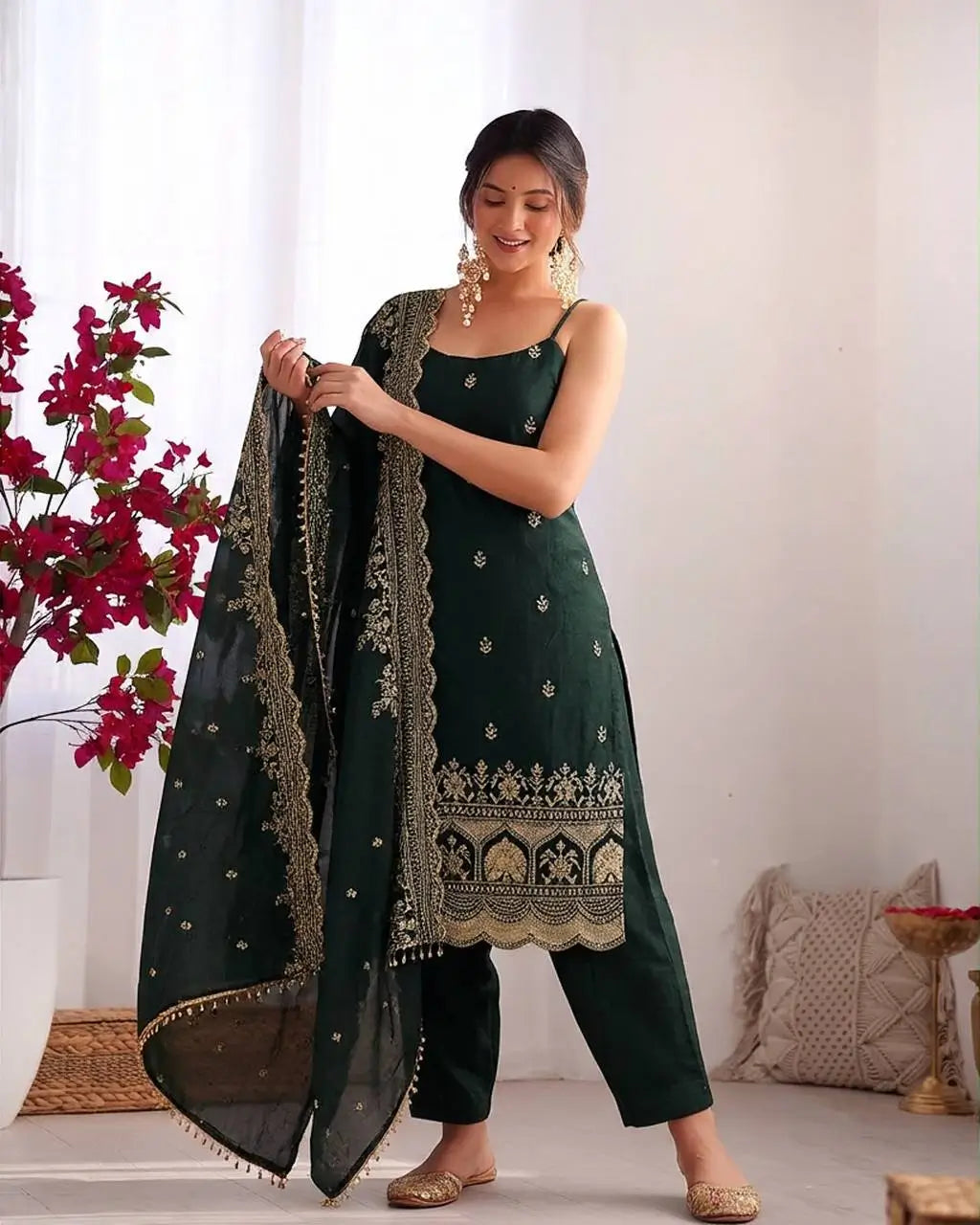 Emerald Sequin Thread Kurta Set