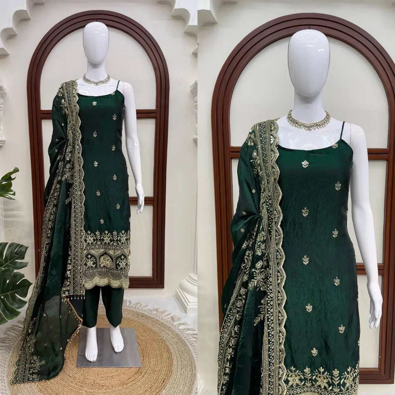 Emerald Sequin Thread Kurta Set