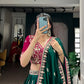 Emerald Silk Satin Embroidered Lehenga Choli Set for Wedding and Reception Wear