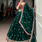 Emerald Silk Satin Embroidered Lehenga Choli Set for Wedding and Reception Wear