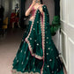 Emerald Silk Satin Embroidered Lehenga Choli Set for Wedding and Reception Wear