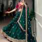 Emerald Silk Satin Embroidered Lehenga Choli Set for Wedding and Reception Wear