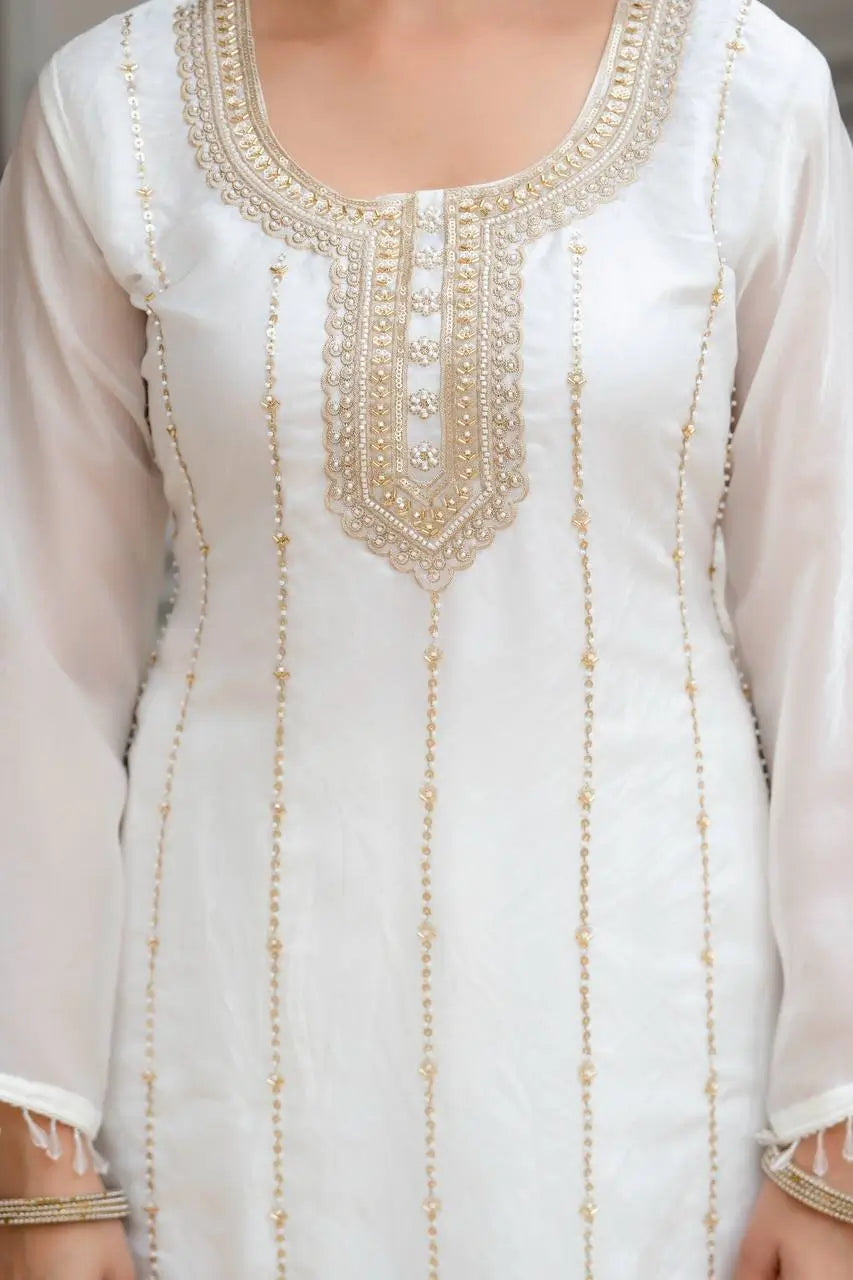Fandi Silk Pearl Bead Work Palazzo Sharara Set