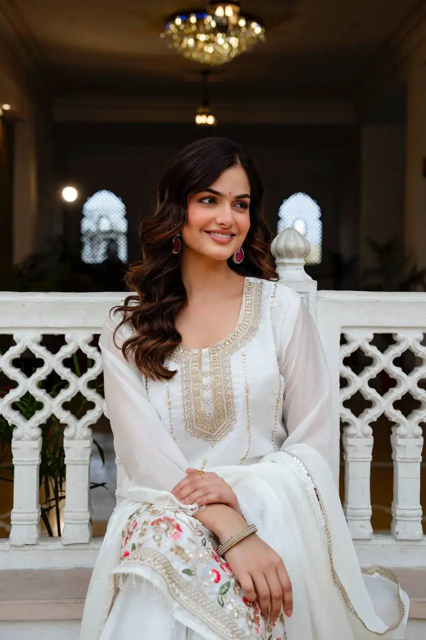 Fandi Silk Pearl Bead Work Palazzo Sharara Set