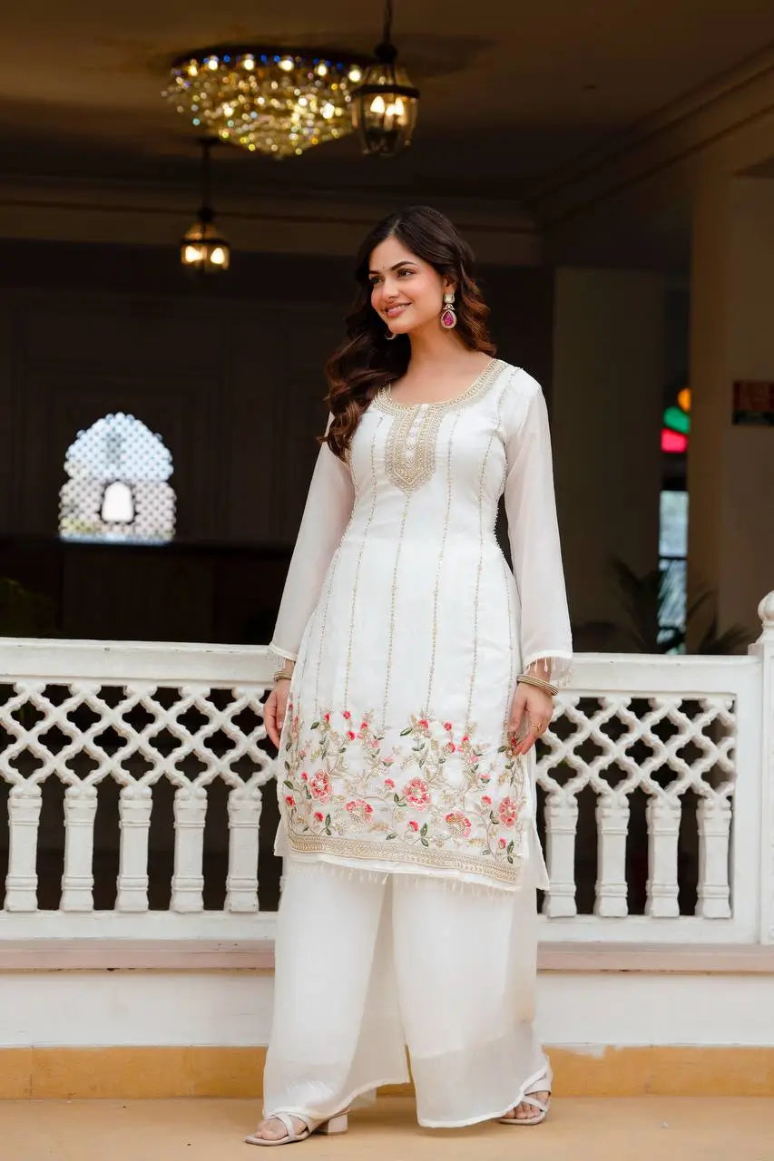 Fandi Silk Pearl Bead Work Palazzo Sharara Set