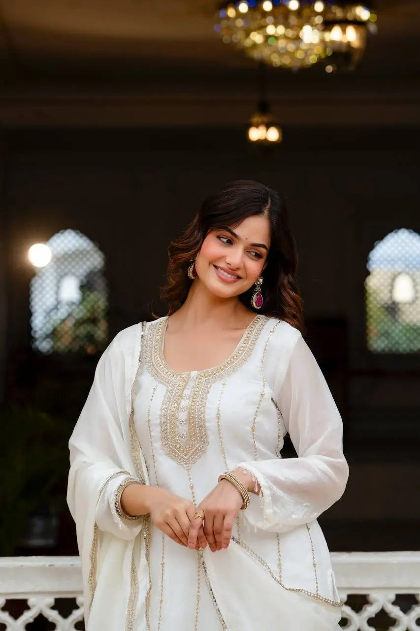 Fandi Silk Pearl Bead Work Palazzo Sharara Set