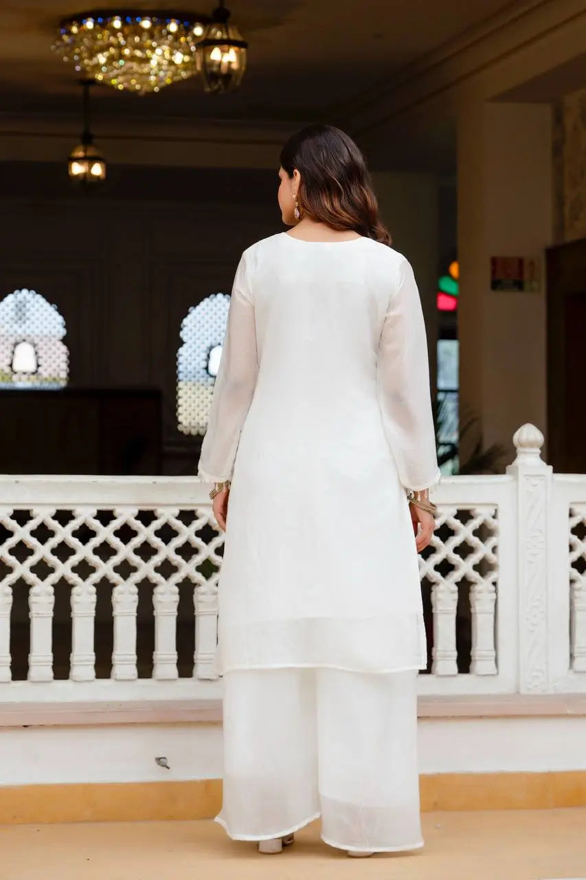 Fandi Silk Pearl Bead Work Palazzo Sharara Set