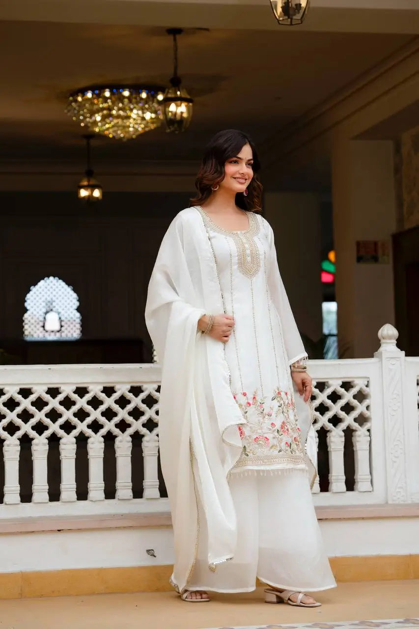 Fandi Silk Pearl Bead Work Palazzo Sharara Set