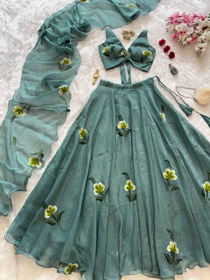 Fandy Crush Handpaint Lehenga Set with Designer Blouse and Cascade Dupatta