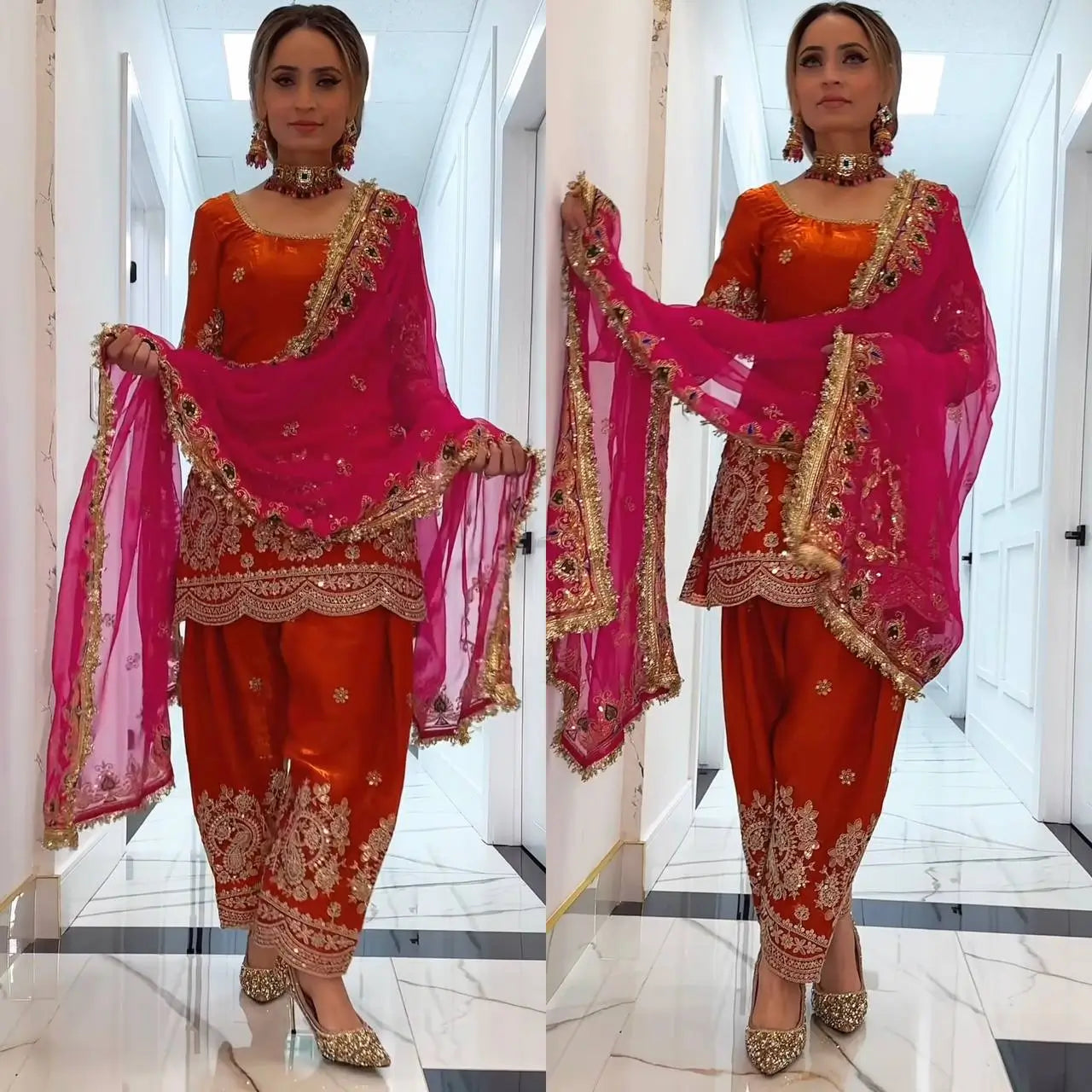 Fandy Crushi Silk Farshi Salwar Suit With Handwork Dupatta