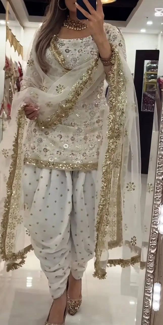 Fandy Crushi Silk Farshi Salwar Suit With Handwork Dupatta