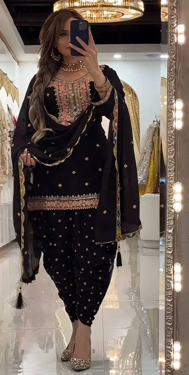 Fandy Crushi Silk Farshi Salwar Suit With Handwork Dupatta