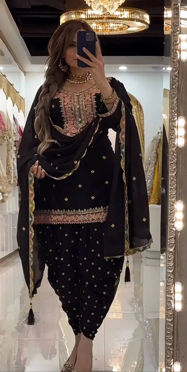 Fandy Crushi Silk Farshi Salwar Suit With Handwork Dupatta