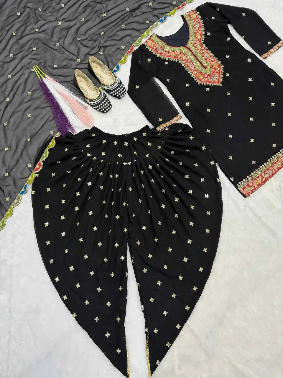 Fandy Crushi Silk Farshi Salwar Suit With Handwork Dupatta