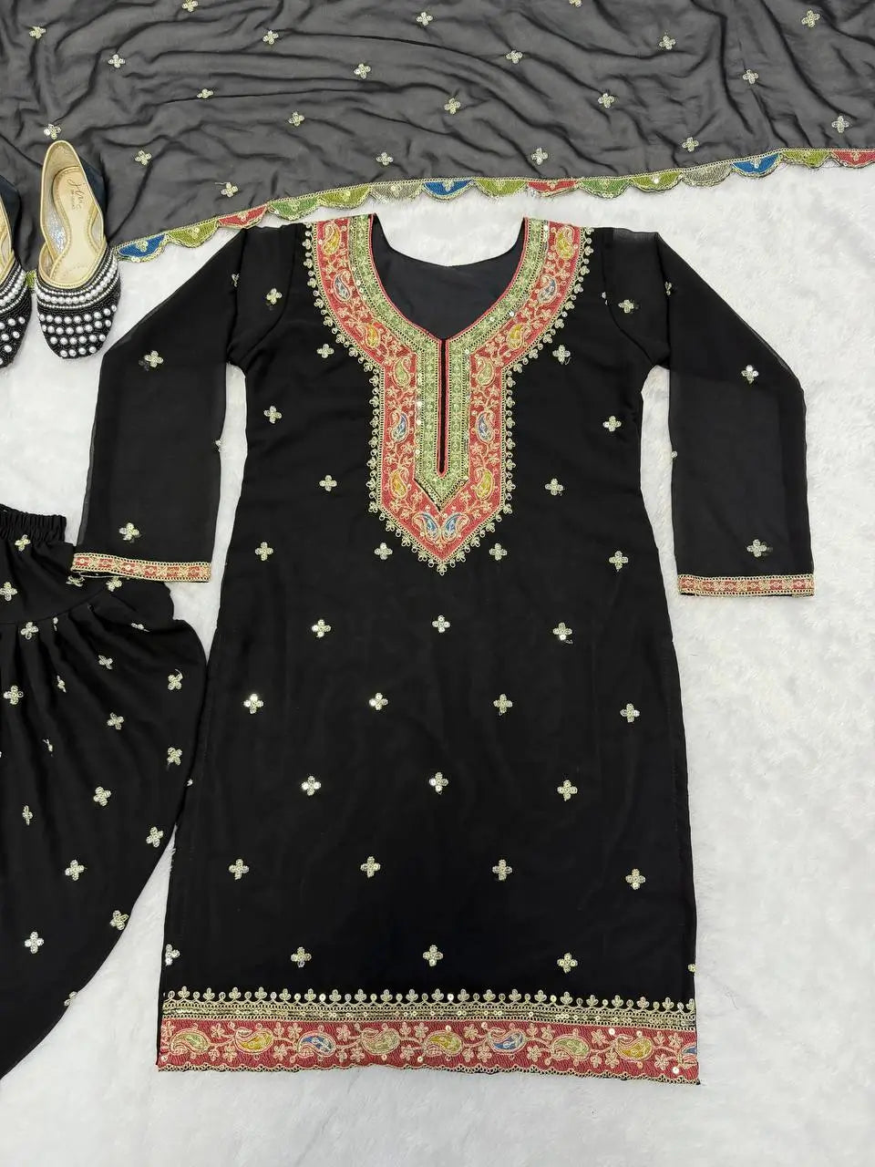 Fandy Crushi Silk Farshi Salwar Suit With Handwork Dupatta