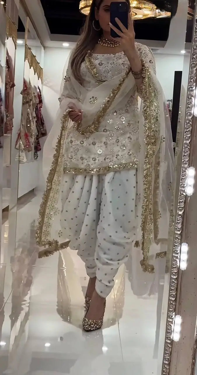 Fandy Crushi Silk Farshi Salwar Suit With Handwork Dupatta