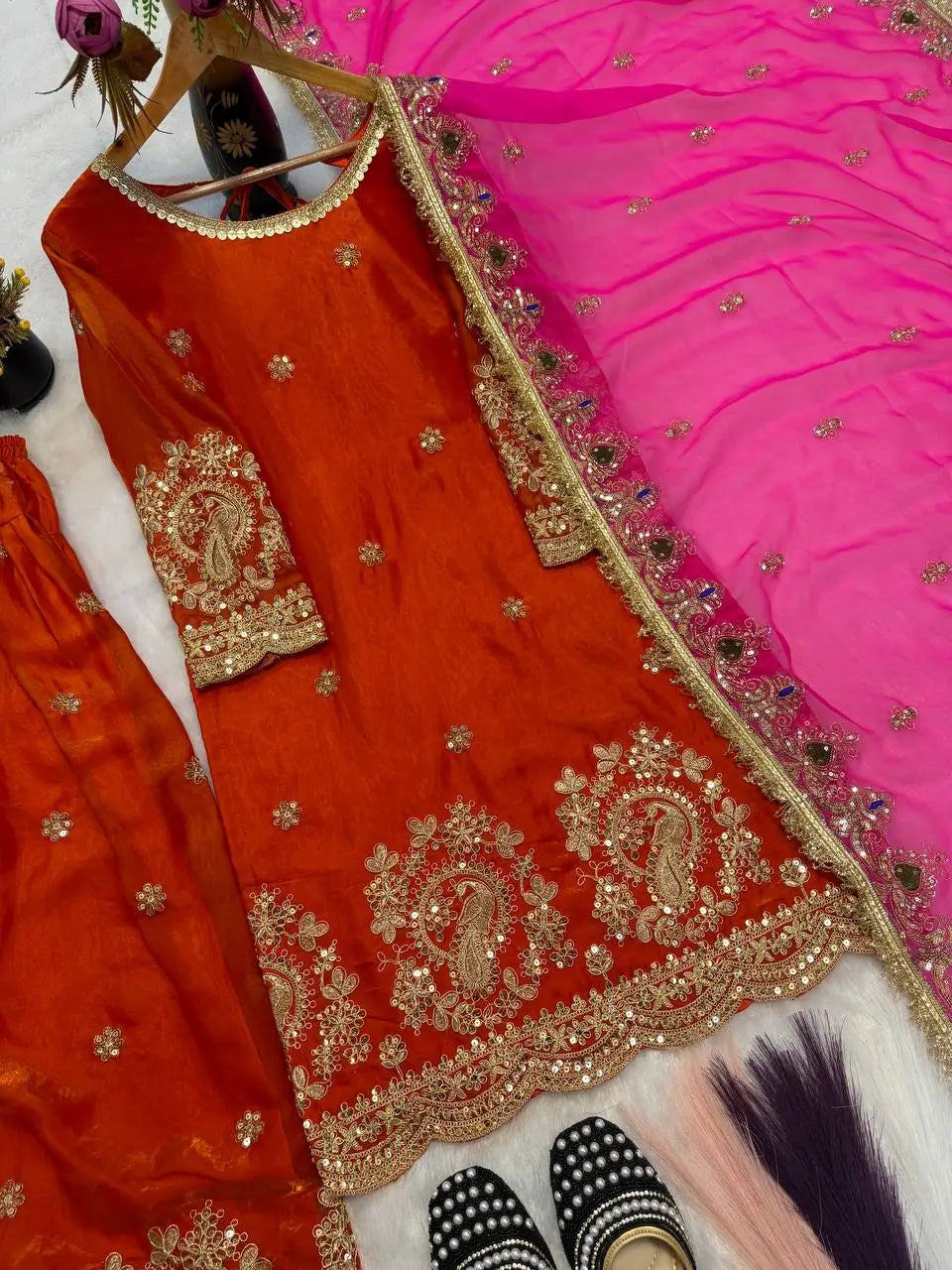 Fandy Crushi Silk Farshi Salwar Suit With Handwork Dupatta
