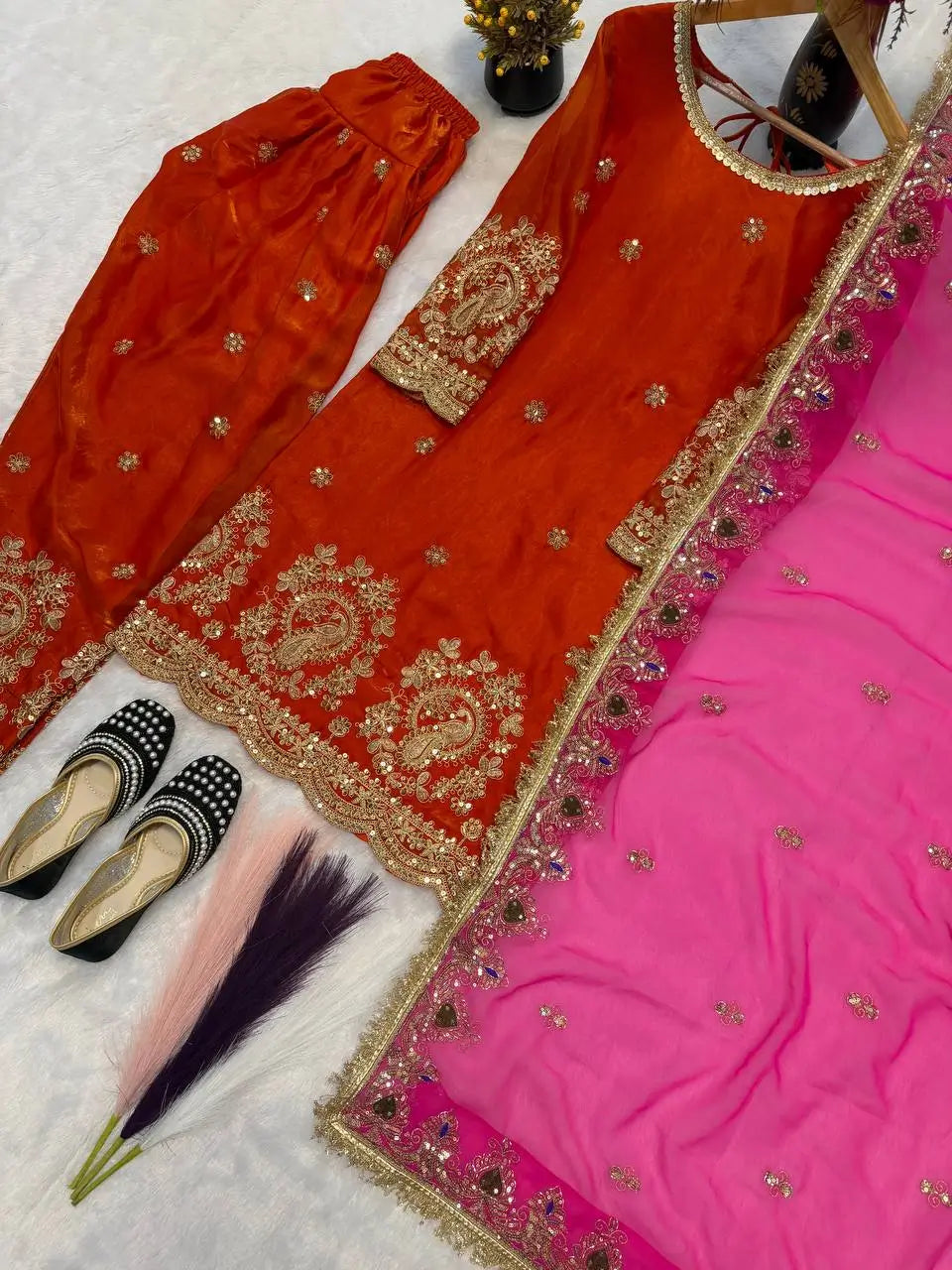 Fandy Crushi Silk Farshi Salwar Suit With Handwork Dupatta