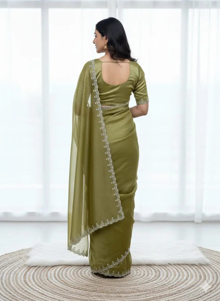 Fandy Satin Zari Weaving Saree with Siroski Border