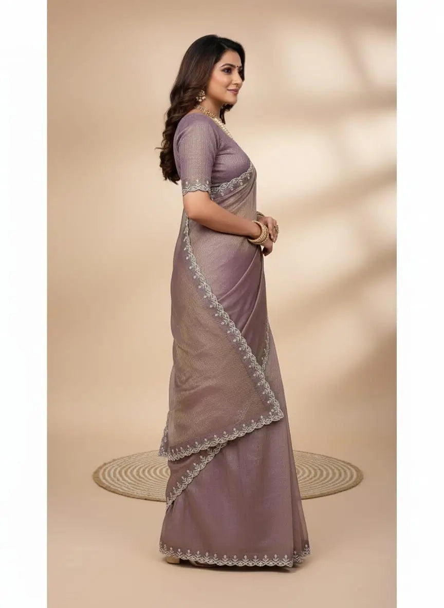 Fandy Satin Zari Weaving Saree with Siroski Border